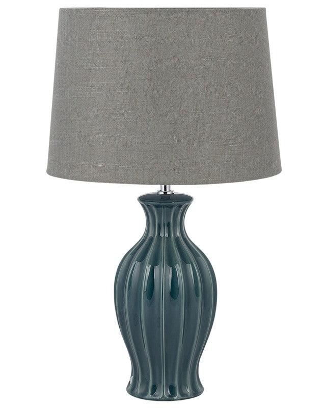 Table Lamp Green Ceramic Base Grey Fabric Lampshade Modern Beliani