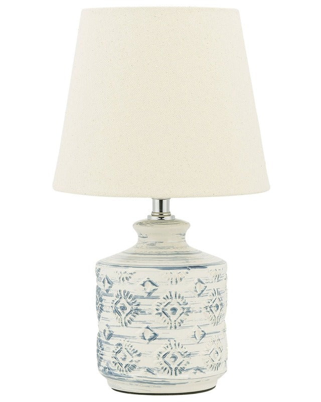 Table Lamp Beige and Blue Ceramic Base Fabric Shade Ambient Lighting Bedside Table Lamp Beliani