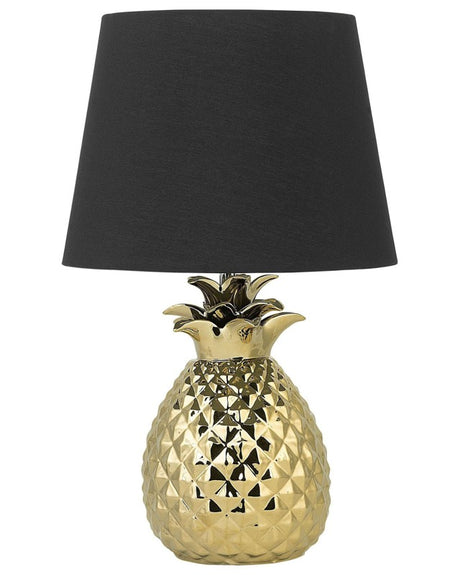 Decorative Table Lamp Gold with Black Ceramic Glossy Base Pineapple Shape Polyester Shade Eclectic Design Beliani