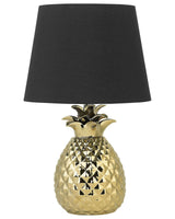 Decorative Table Lamp Gold with Black Ceramic Glossy Base Pineapple Shape Polyester Shade Eclectic Design Beliani