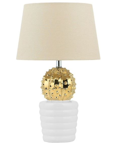 Table Lamp Gold with White and Beige Ceramic Eclectic Base Polyester Empire Shade Modern Design Beliani