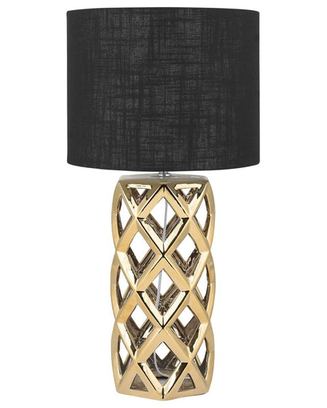 Table Lamp Golden Base Black Drum Shade Beliani