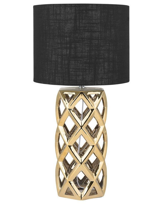 Table Lamp Golden Base Black Drum Shade Beliani