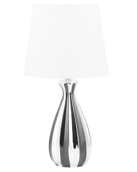 Bedside Table Lamp Silver and Black Base White Shade Beliani