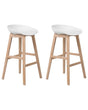 Set of 2 Bar Stools Light Wood and White Plastic 85 cm Seat Counter Chair Beliani