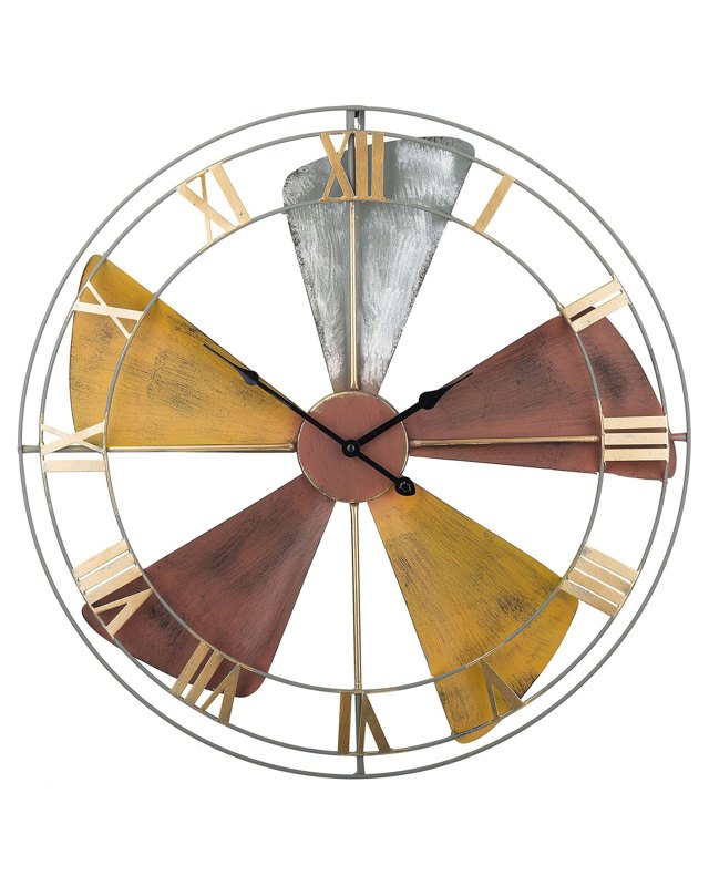 Wall Clock Multicolour Distressed Iron Frame Fan Design Roman Numerals Round 60 cm Beliani