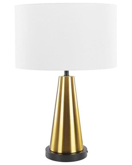 Table Lamp Gold Metal Base Beige Linen Drum Shade Bedside Table Lamp Beliani