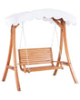 Garden Swing Seat Larch Wood Frame White Fabric Outdoor 2-Seater with Canopy Freestanding Beliani