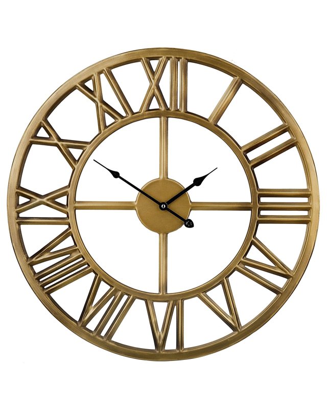 Wall Clock Gold Iron Frame Classic Design Roman Numerals Round 61 cm Beliani