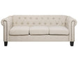 Chesterfield Sofa Beige Fabric Upholstery Dark Wood Legs 3 Seater Nailhead Trim Contemporary Beliani