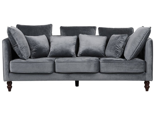 Sofa Grey Velvet Upholstered 3 Seater Cushioned Seat and Back with Wooden Legs Beliani