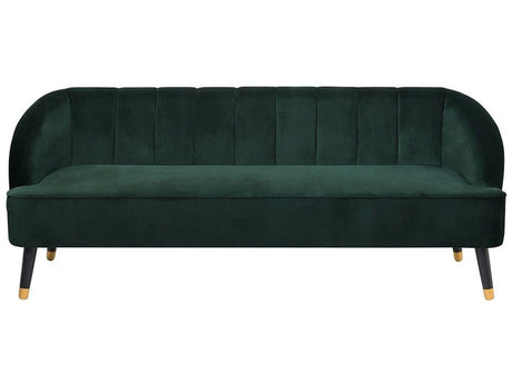 Sofa Emerald Green Velvet 3 Seater Channel Back Recessed Arms Wooden Legs Beliani