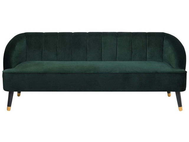 Sofa Emerald Green Velvet 3 Seater Channel Back Recessed Arms Wooden Legs Beliani