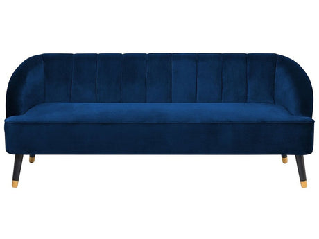 Sofa Cobalt Blue Velvet 3 Seater Channel Back Recessed Arms Wooden Legs Beliani