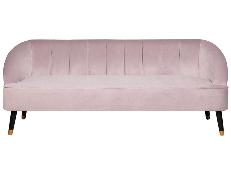 Sofa Pink Velvet 3 Seater Channel Back Recessed Arms Wooden Legs Beliani