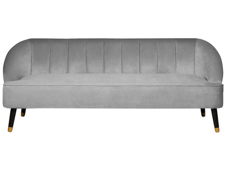 Sofa Light Grey Velvet 3 Seater Channel Back Recessed Arms Wooden Legs Beliani