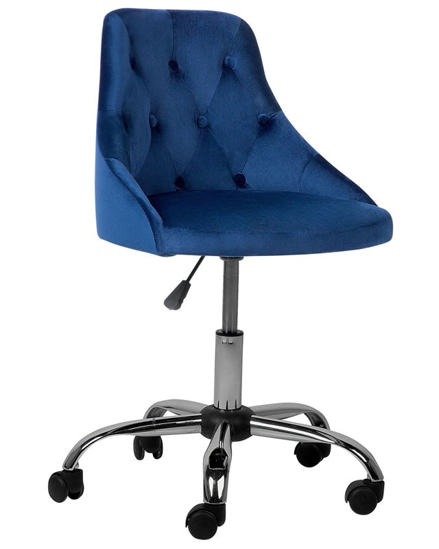 Office Swivel Chair Cobalt Blue Velvet Height Adjustable Button Back Beliani