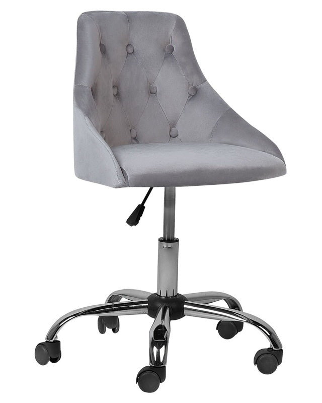 Office Swivel Chair Grey Velvet Height Adjustable Button Back Beliani