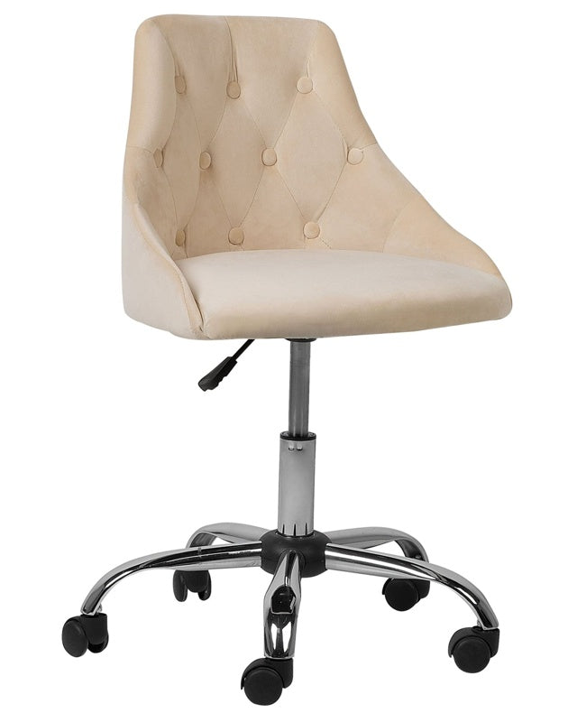 Office Swivel Chair Beige Velvet Height Adjustable Button Back Beliani