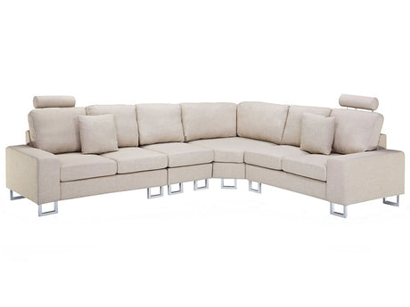 Corner Sofa Beige Fabric Upholstery Left Hand Orientation with Adjustable Headrests Beliani