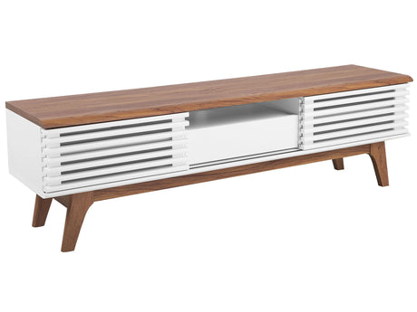 TV Stand Dark Wood White TV Up To 67 Recommended 5 Shelves Drawer Modern Beliani