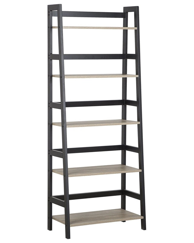 Ladder Bookcase Black and Light Wood Effect 163 x 64 cm 5 Tier Leaning Shelving Rack Beliani