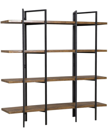 4 Tier Bookcase Dark Wood with Black Metal Frame Open Shelf Industrial Minimalist Shelving Unit Beliani