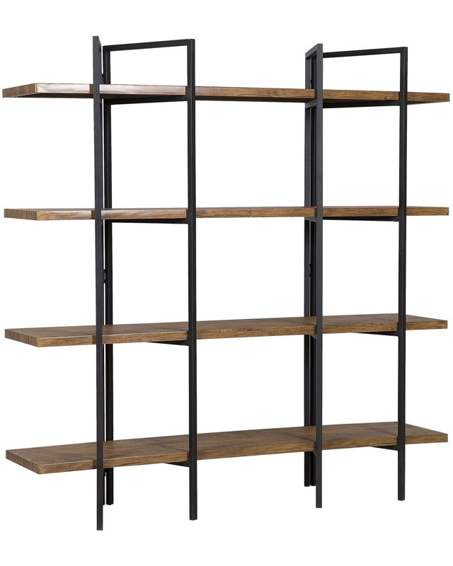 4 Tier Bookcase Dark Wood with Black Metal Frame Open Shelf Industrial Minimalist Shelving Unit Beliani