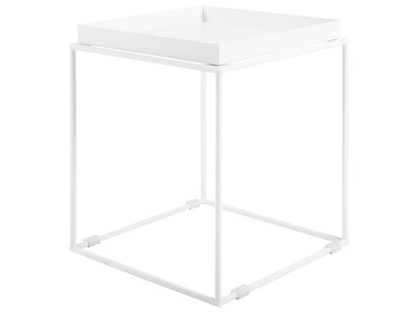 Side Table White Metal 40 x 40 cm Tray Tabletop Industrial Accent Table Beliani