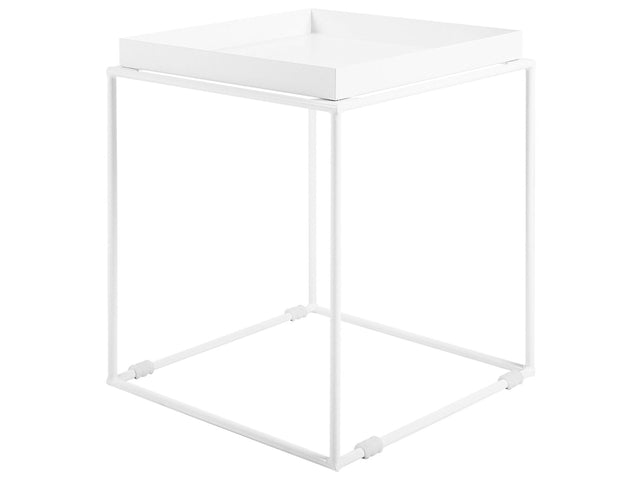 Side Table White Metal 40 x 40 cm Tray Tabletop Industrial Accent Table Beliani
