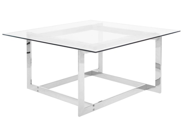 Coffee Table Silver Metal Frame Glass 80 x 80 cm Square Top Geometric Glam Design Beliani