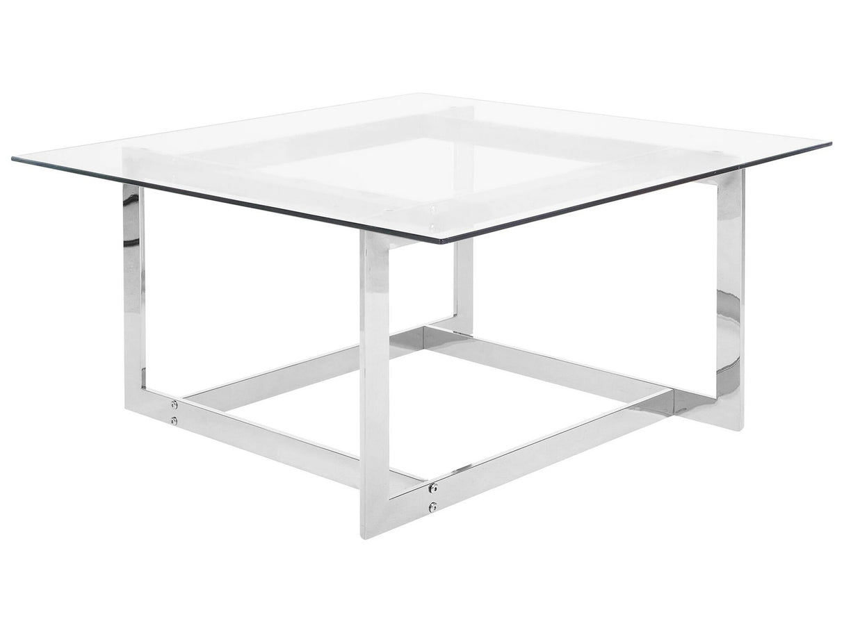 Coffee Table Silver Metal Frame Glass 80 x 80 cm Square Top Geometric Glam Design Beliani