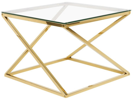 Coffee Table Gold Steel Frame Glass 60 x 60 cm Square Top Geometric Glam Design Beliani