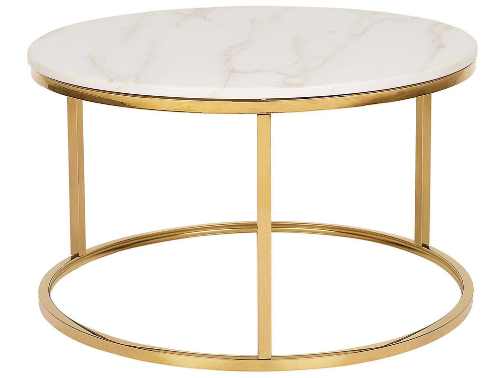 Coffee Table Beige Marble Effect  70 cm Round Gold Base Modern Beliani
