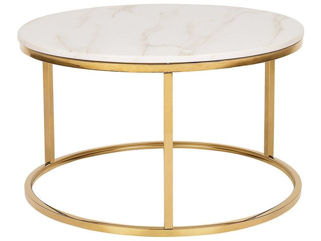 Coffee Table Beige Marble Effect  70 cm Round Gold Base Modern Beliani