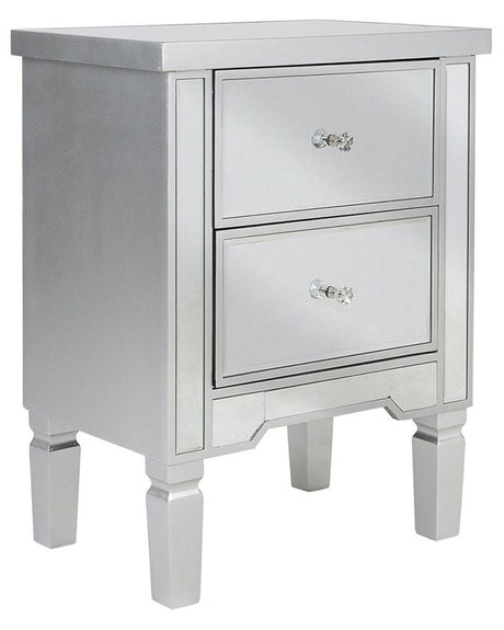 2 Drawer Bedside Table Silver Glass Mirrored Glam Beliani