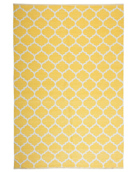 Area Rug Yellow Fabric 140 x 200 cm Reversible Outdoor Indoor Moroccan Beliani