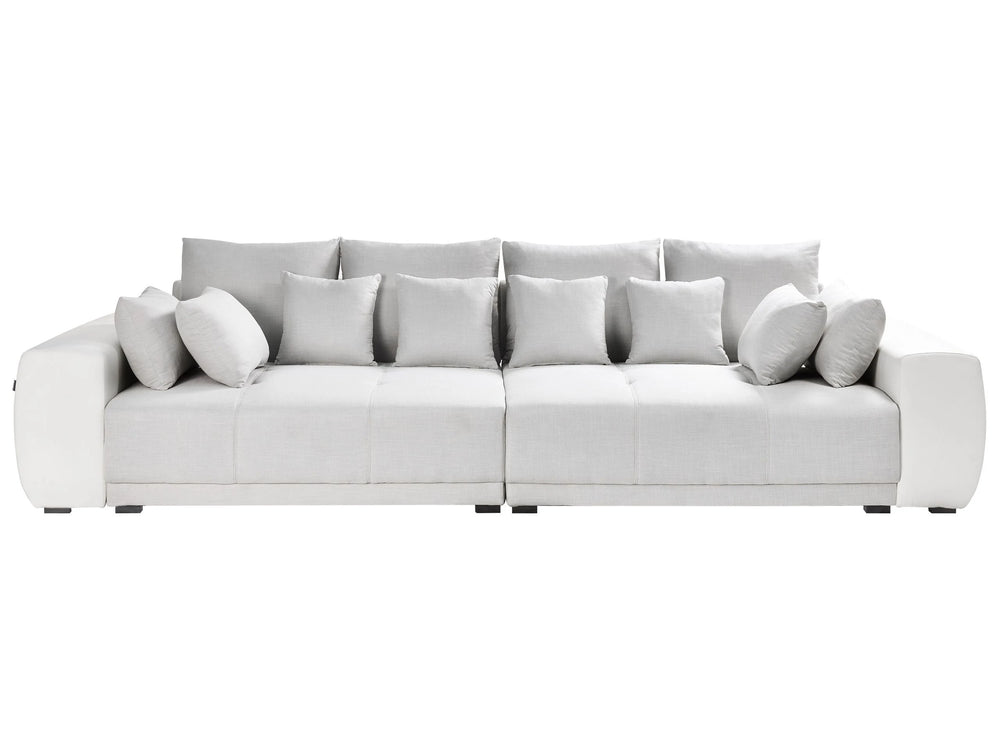 Sofa with 8 Pillows Grey with Beige Fabric Upholstery 4 Seater Pillow Back Beliani