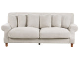 Sofa with 6 Pillows Off-White Fabric Upholstery Light Wood Legs 2 Seater Beliani
