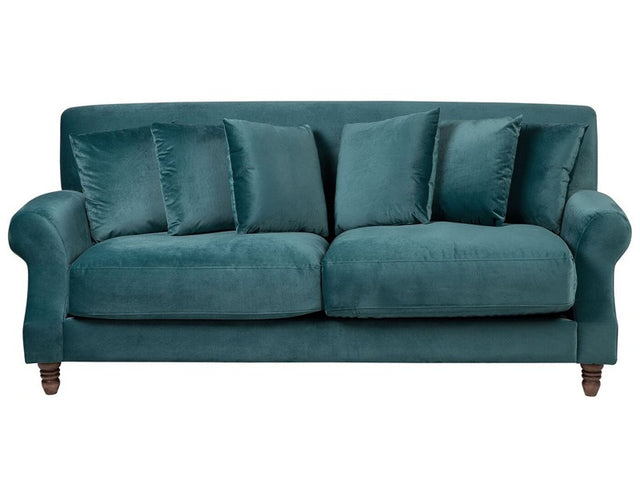 Sofa with 6 Pillows Blue Velvet Upholstery Light Wood Legs 2 Seater Beliani