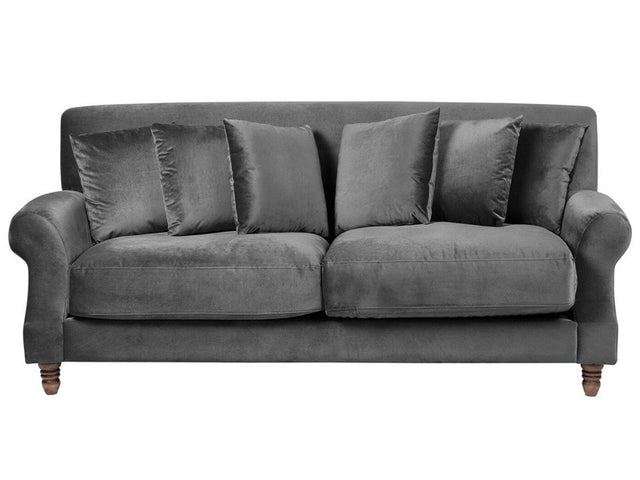 Sofa with 6 Pillows Grey Velvet Upholstery Light Wood Legs 2 Seater Beliani