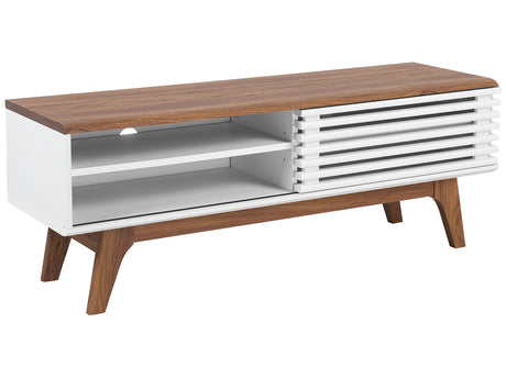 TV Stand Dark Wood White TV Up To 53 Recommended 4 Shelves Cable Management Modern Beliani