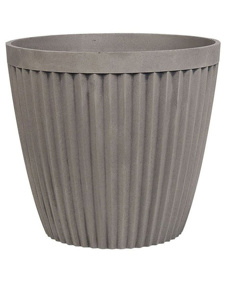 Plant Pot Planter Solid Taupe Stone Mixture Round ⌀ 36 cm Outdoor Resistances All-Weather Beliani