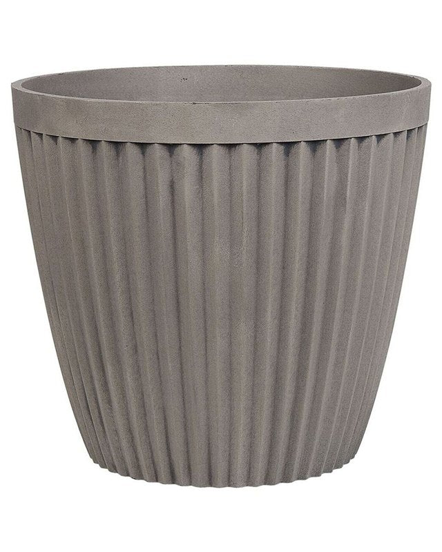 Plant Pot Planter Solid Taupe Stone Mixture Round ⌀ 36 cm Outdoor Resistances All-Weather Beliani