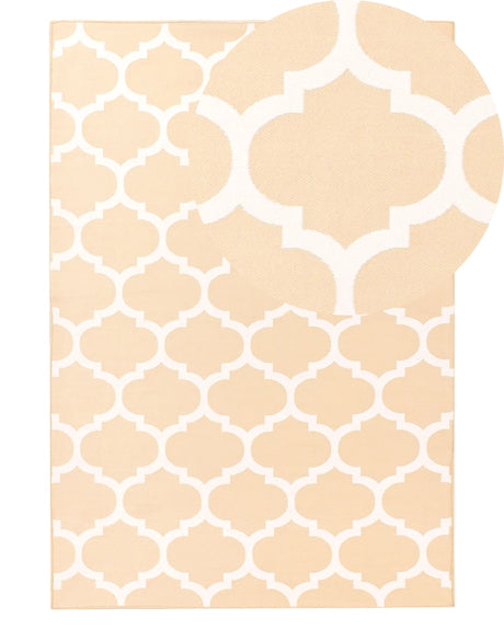 Area Rug Beige Fabric 140 x 200 cm Reversible Outdoor Indoor Moroccan Beliani