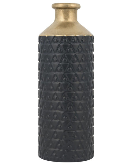 Decorative Table Vase Black with Gold Stoneware 39 cm Beliani