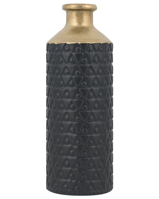 Decorative Table Vase Black with Gold Stoneware 39 cm Beliani