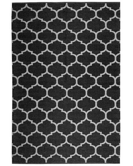 Area Rug Carpet Black and White Reversible Synthetic Material Outdoor and Indoor Quatrefoil Pattern Rectangular 160 x 230 cm Beliani