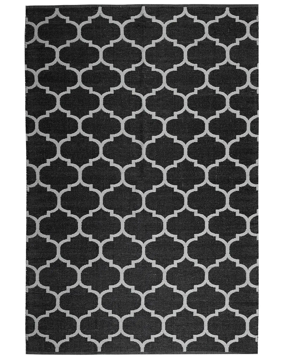 Area Rug Carpet Black and White Reversible Synthetic Material Outdoor and Indoor Quatrefoil Pattern Rectangular 160 x 230 cm Beliani