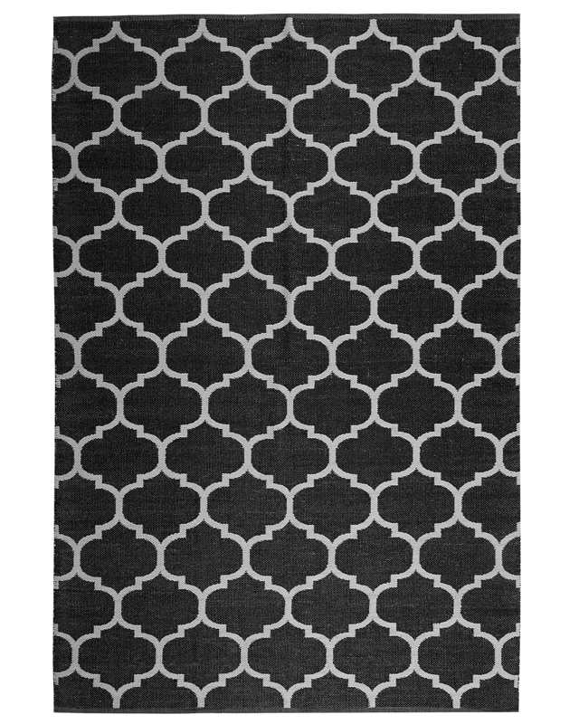 Area Rug Carpet Black and White Reversible Synthetic Material Outdoor and Indoor Quatrefoil Pattern Rectangular 140 x 200 cm Beliani